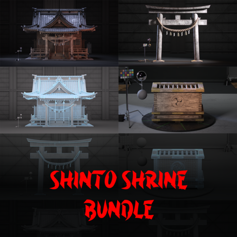 Japanese Shinto Shrine Temple Bundle 3D Model Collection