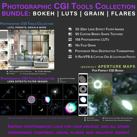 Photographic CGI Tools Bundle - Bokeh, LUTs, Presets, Flares, Grain & More [Team License]