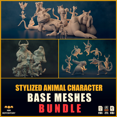 Stylized Animal Character Base Meshes Bundle