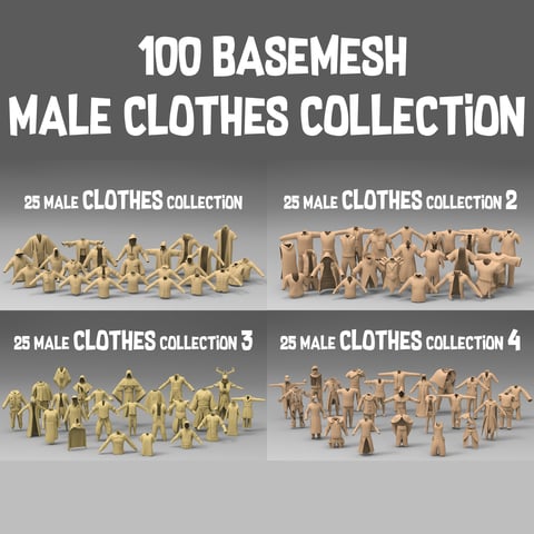 100 basemesh male clothes collection with extended commercial license