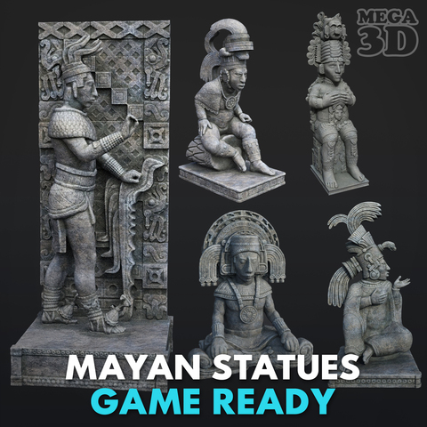 05 Low poly Mayan Statues 3D model Collection 1