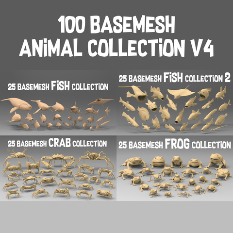 100 basemesh animal collection v4 with Extended Commercial License