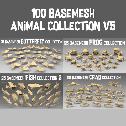 100 basemesh animal collection v5 with Extended Commercial License