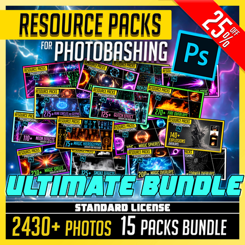 🔥 ULTIMATE PHOTOBASH BUNDLE! (STANDARD LICENSE) 🔥 15 Packs - 🟩 Get 3-4 for FREE!  2430+ Photos of Explosions, Fire flames, Spider web, Smoke, 6 Different Magic Packs, lightning bolt, Neon Overlay Effects Bundle for Photobashing in Photoshop 🔥💥🕷🌌⚡️