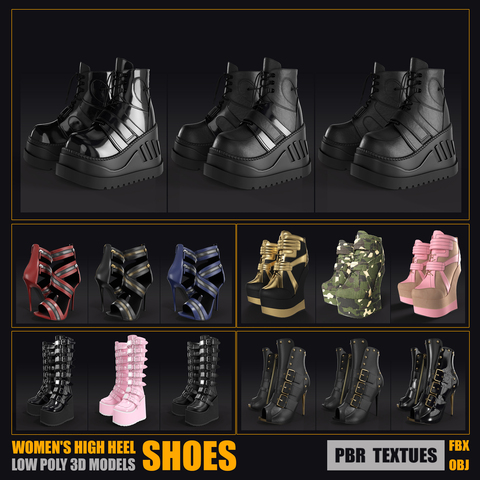 High Heel Boots - Shoes Low-poly 3D model PBR Textures