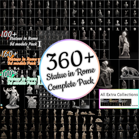 360+ Scaned Famous Statues in Rome 3d models Complete Pack
