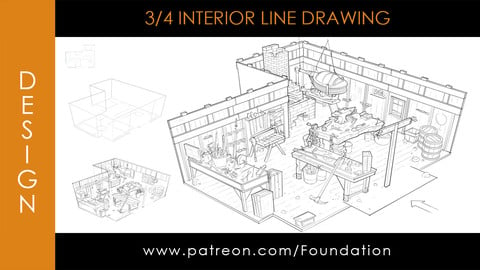 Foundation Art Group - 3/4 Interior Line Drawing