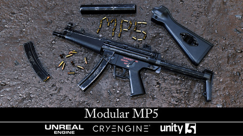 Modular MP5 - Gameready - Fully Textured - Extended License