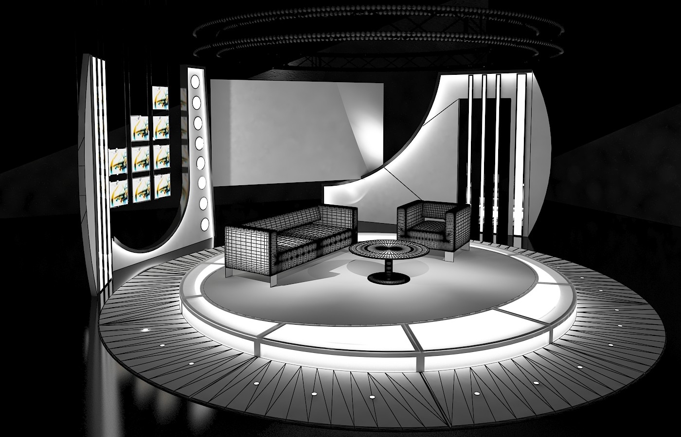Model studio set. Макеты в пространстве сцены. Virtual TV Studio. TV Studio Design. Телевизор на сцене