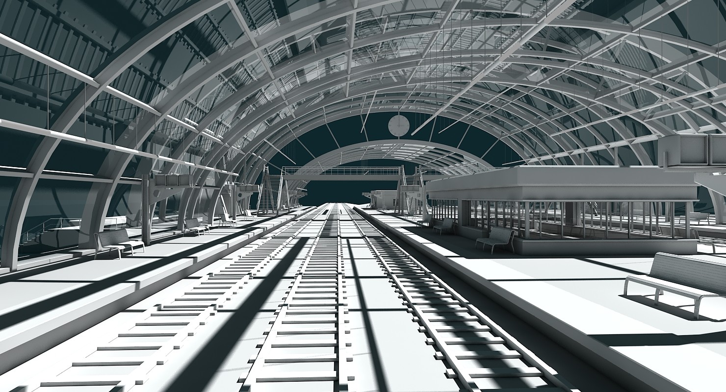 Detailed 3D Train Station Scene. 