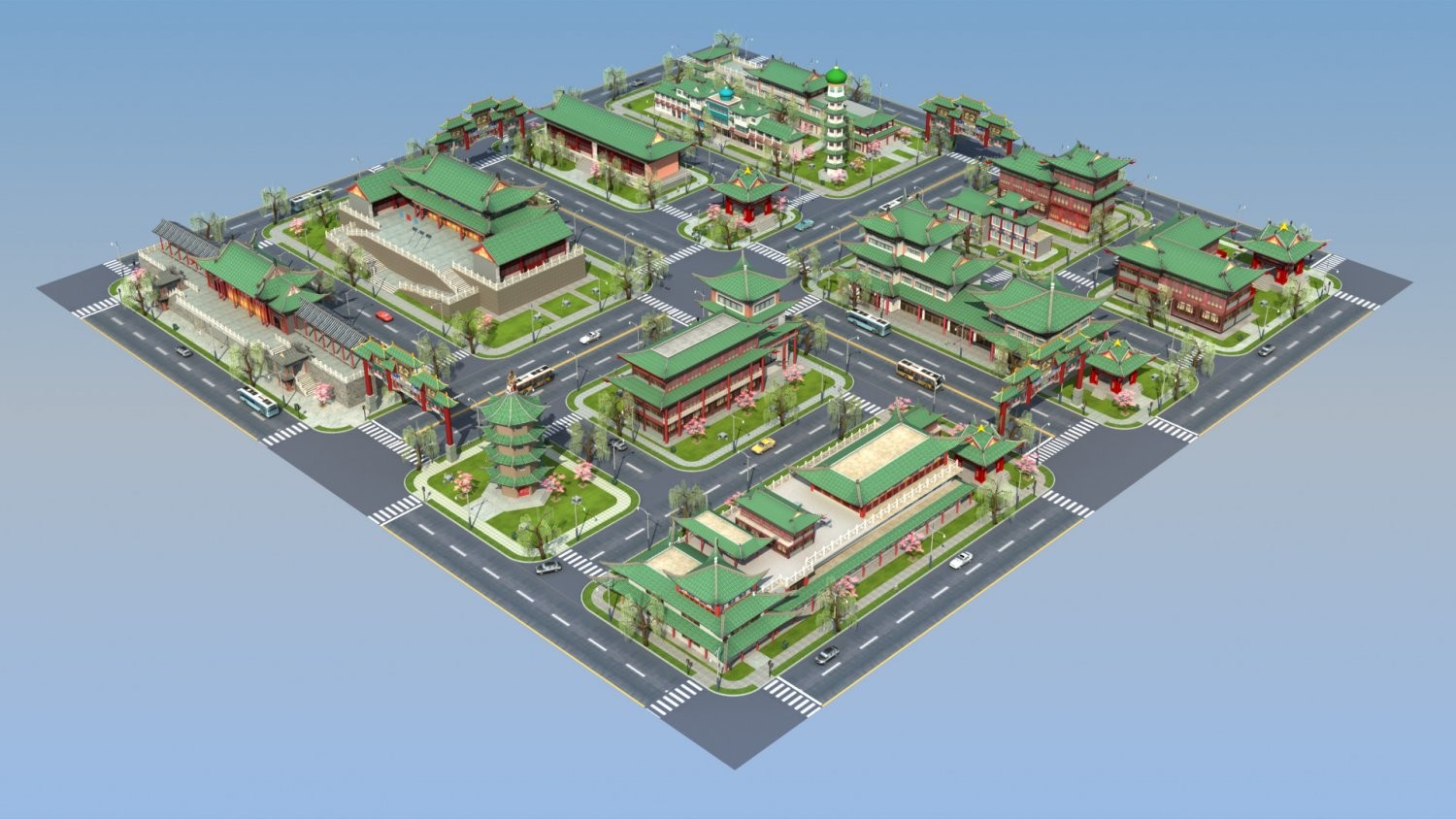 ArtStation - Chinese city block with ancient buildings | Game Assets
