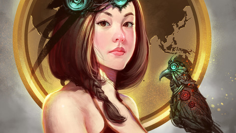 A girl with a robot is a friend.