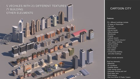 Realistic Low poly Cartoon City Modular Elements