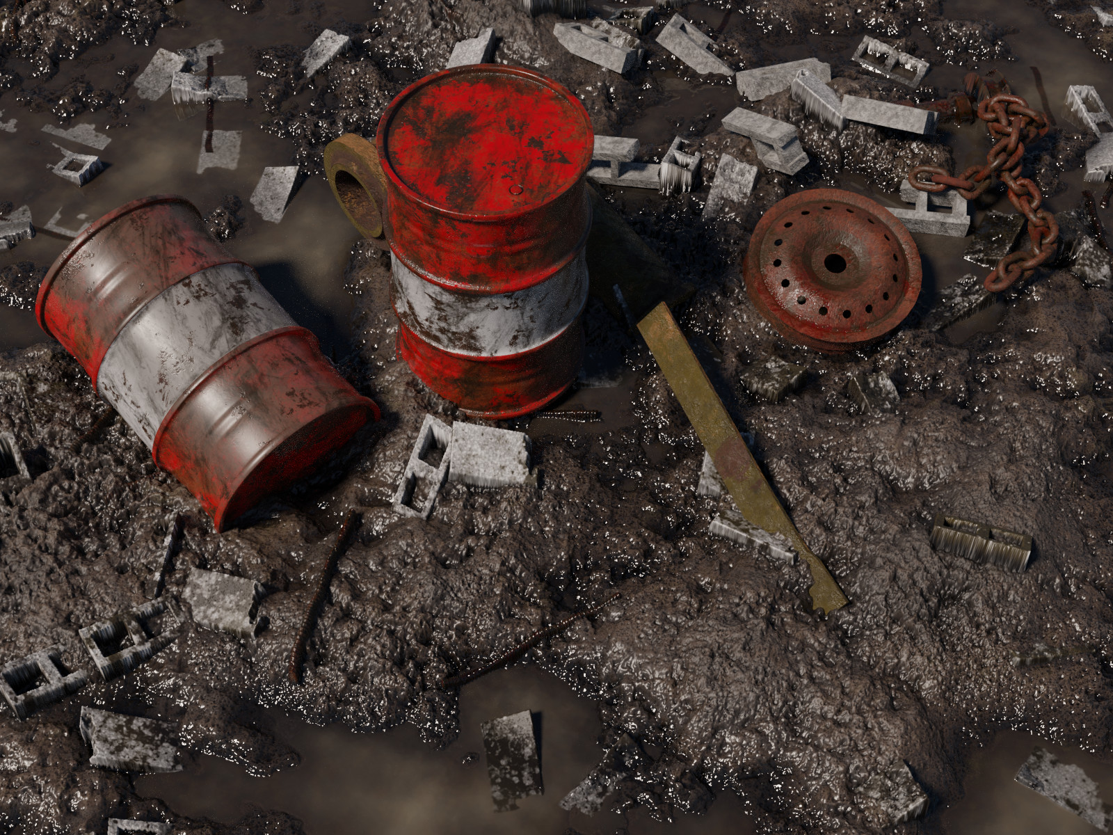 Artstation Muddy Junkyard Scene With Props And Debris Game Assets