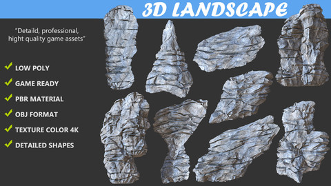 Low poly Realistic Rocky Sharp Cliff Modular Pack