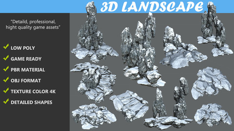 Low poly Snow Cave Rock Modular Pack