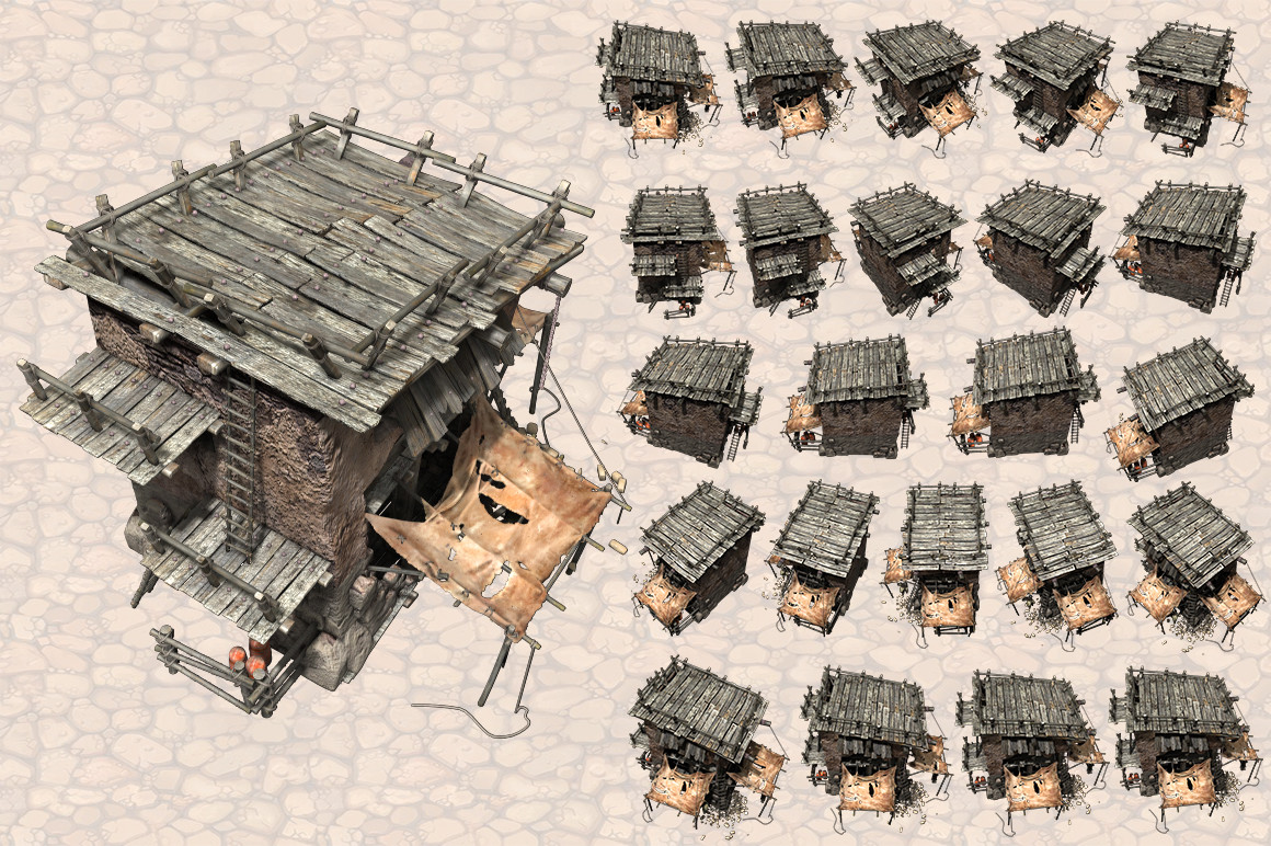 2d game Assets Pack. Ancient City 3d Pack. 3d Assets for game.