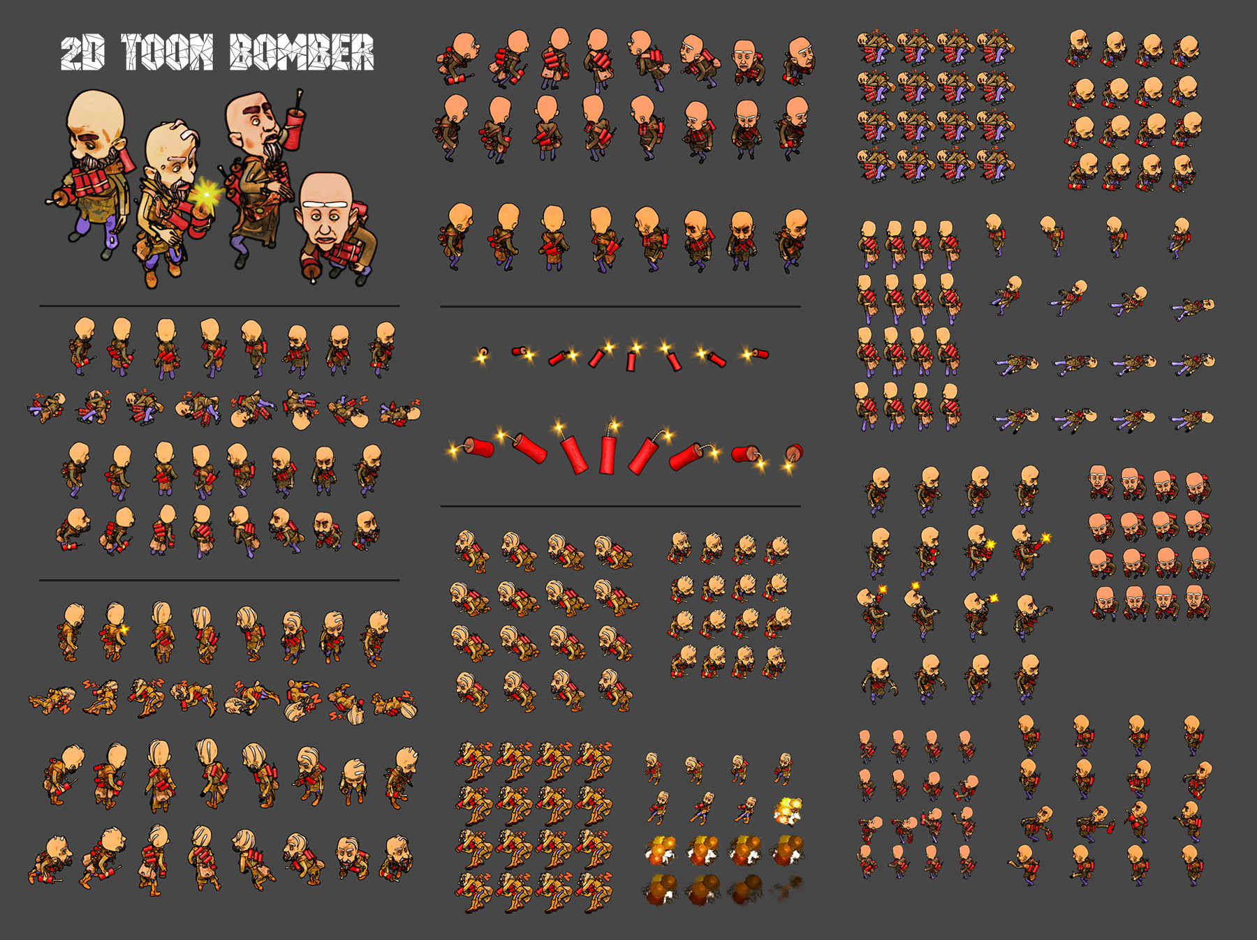 ArtStation - 2D toon bomber and 2 guns cowboy character | Game Assets