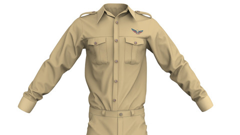 Marvelous Designer Military Officer Outfit Pants + Shirt Set (Garment File + Presets)