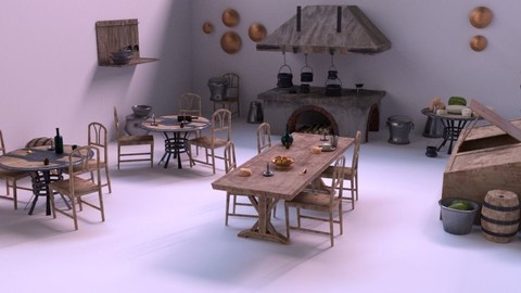 Medieval Kitchen Low Poly AR VR Asset Pack