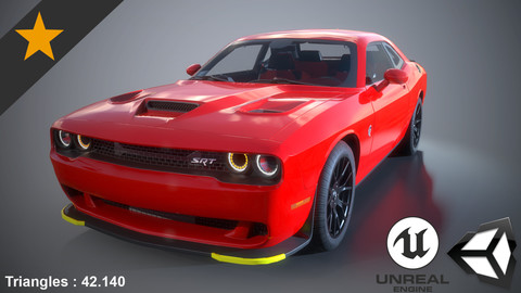 Dodge Challenger Hellcat 2016 (Game Ready + No Trademark version - Vehicule)