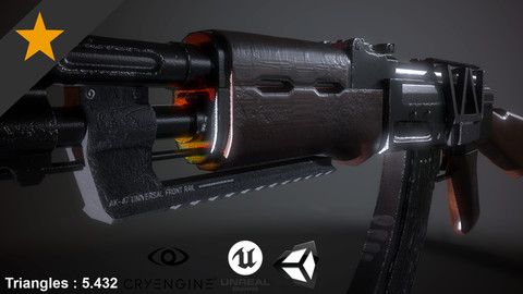 AK 47 + Accessory Rails (Game Ready - Gun)