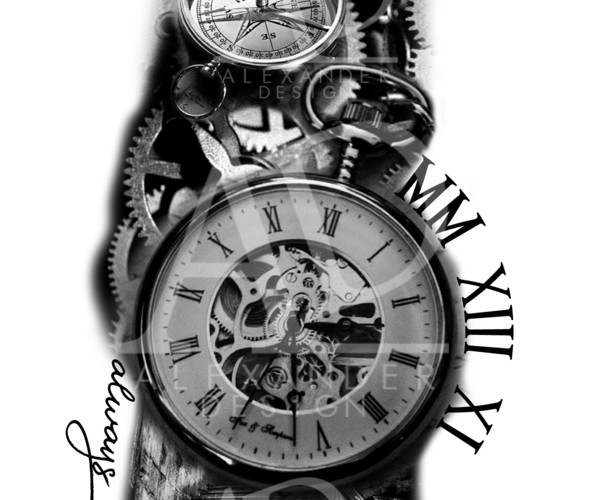 ArtStation - clock artwork (sleeve tattoo) | Artworks