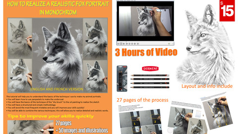 HOW TO REALIZE A REALISTIC PORTRAIT OF FOX IN MONOCHROM