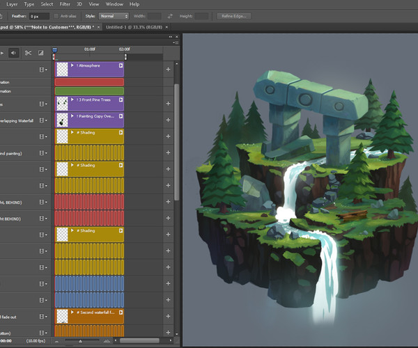 ArtStation - 2D Waterfall Animation (PSD) Photoshop File | Tutorials