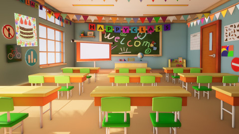 Asset - Class room - 3D model for Cartoons