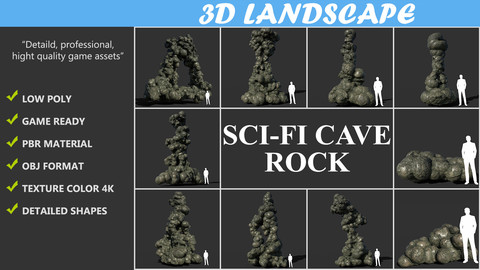 Low poly Scifi Cave Rock Pack