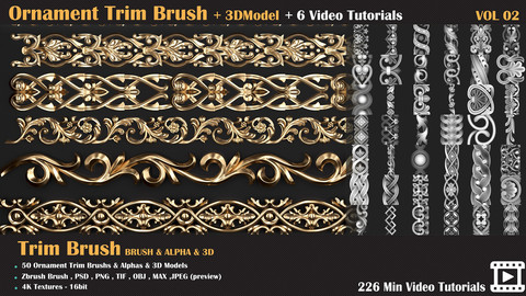 Ornament Trim Brush and 3D Models + 6 Video Tutorials - VOL 04