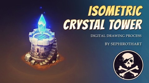Isometric Crystal Tower | Full video process + PSD + Brushes