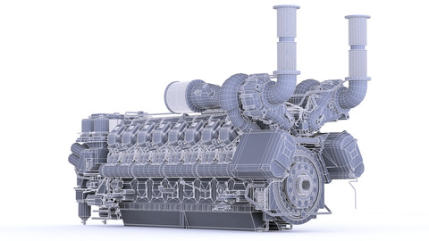 MTU 16v4000 Marine Engine mid-poly model