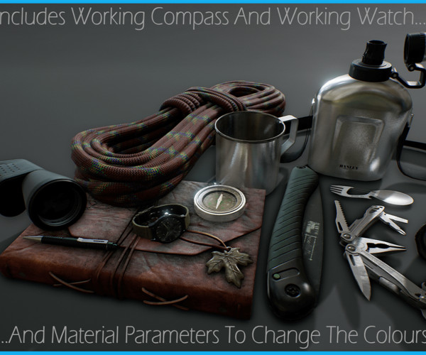 Survival Kit and Tools with Working Compass and Watch [UE4]
