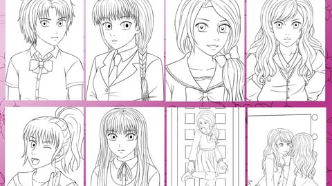 Anime School Girls - Coloring Pack