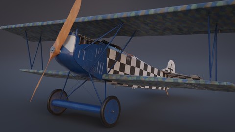 Fokker D VII biplane game-ready asset