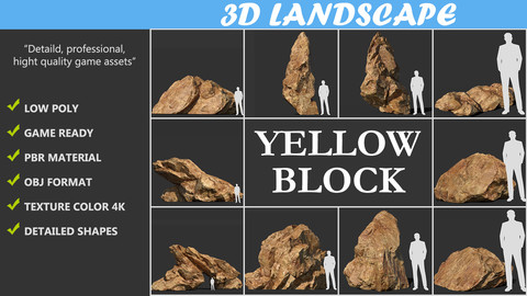 Low poly sharp blocky Yellow rock formation Pack