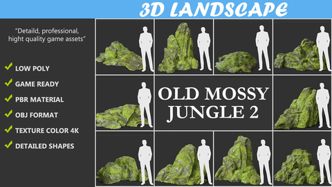 Low poly Medium mossy modular rock Pack