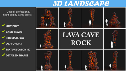 Low poly Lava Cave Rock Module Pack