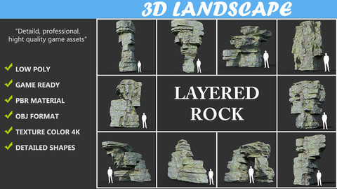 Low poly Mossy Layer Rock Pack 190312