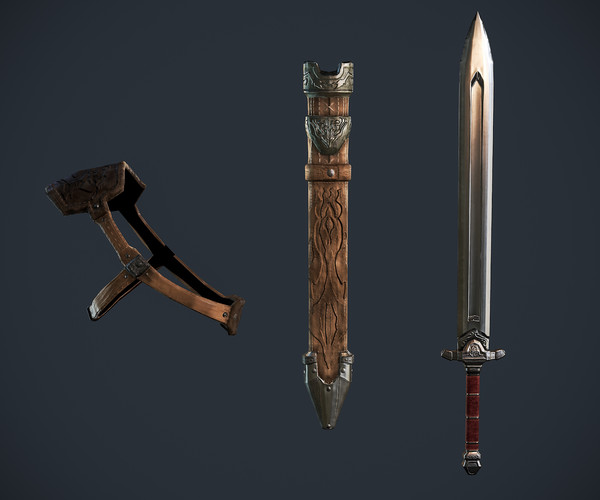 ArtStation - Game Pack - Belt Sheath Sword - For Character Low - poly ...