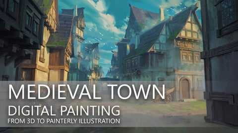 Environment concept art with 3d (Medieval town)