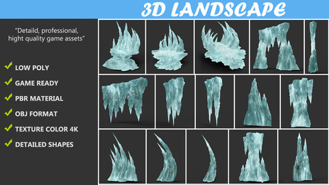 Low Poly Sharp Ice Modular Landscape