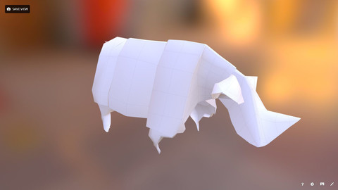 Realistic 3d Model of a paper Origami RHINO / Low-poly 3D model