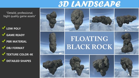 Low poly Floating Island Black Rock Pack 190502