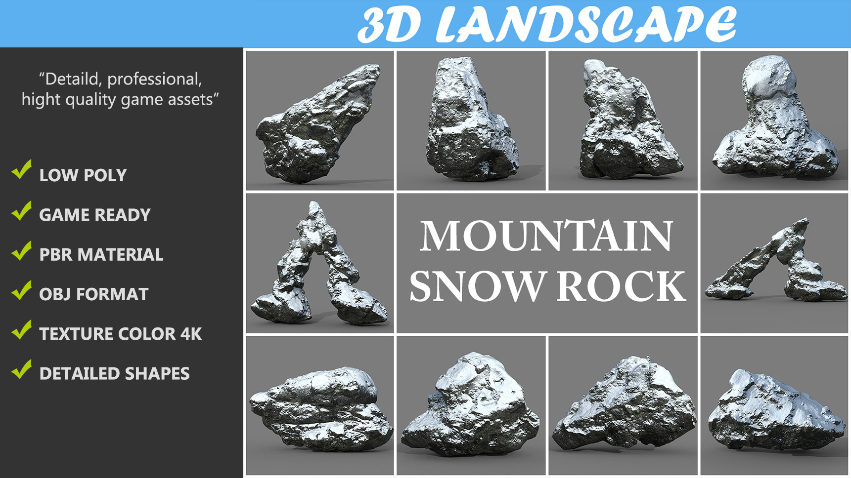 Artstation Low Poly Mountain Snow Rock Pack A Game Assets