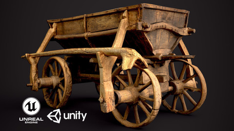 Old Wooden Cart  low-poly 3d model