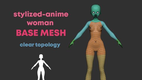stylized anime woman base mesh