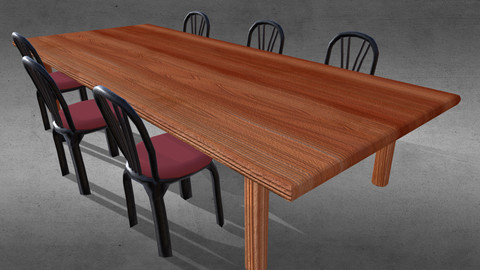 Wooden table and iron chairs